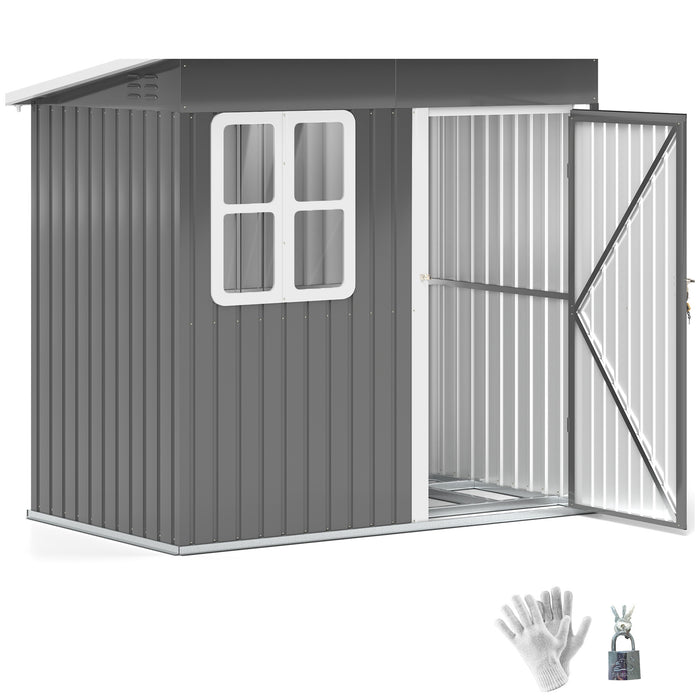 Outsunny 7 x 4ft Storage Shed Galvanised Steel Garden Shed, Metal Shed with Foundation Kit, Window, Lockable Wide Door and Air Vents for Outdoor Patio, Dark Grey