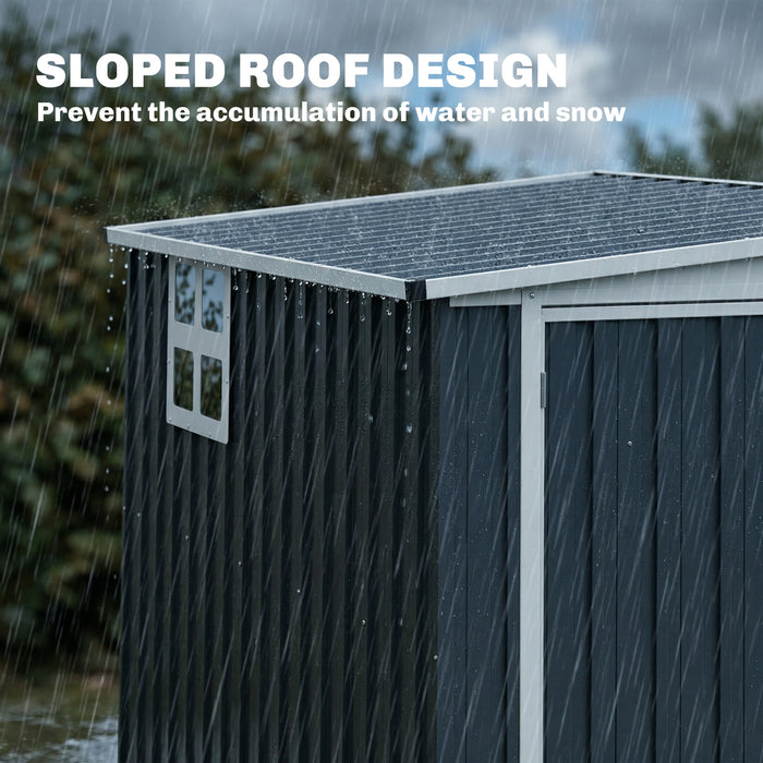 Outsunny 7.6 x 4ft Garden Metal Shed, Outdoor Storage Shed with Window, 2 Vents and Lockable Door for Garden, Patio, Dark Grey