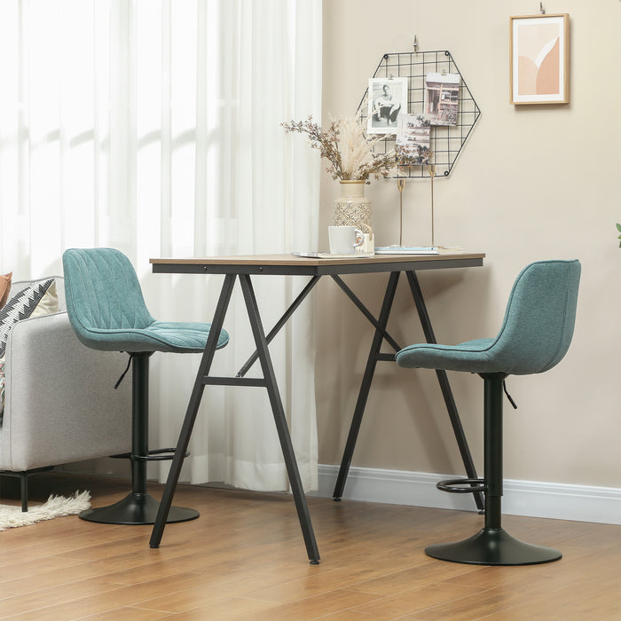 HOMCOM Bar Stools Set of 2, Height Adjustable Swivel Barstools with Backrest and Footrest, Modern Linen Upholstered Armless Bar Chairs for Kitchen, Breakfast Counter, Blue