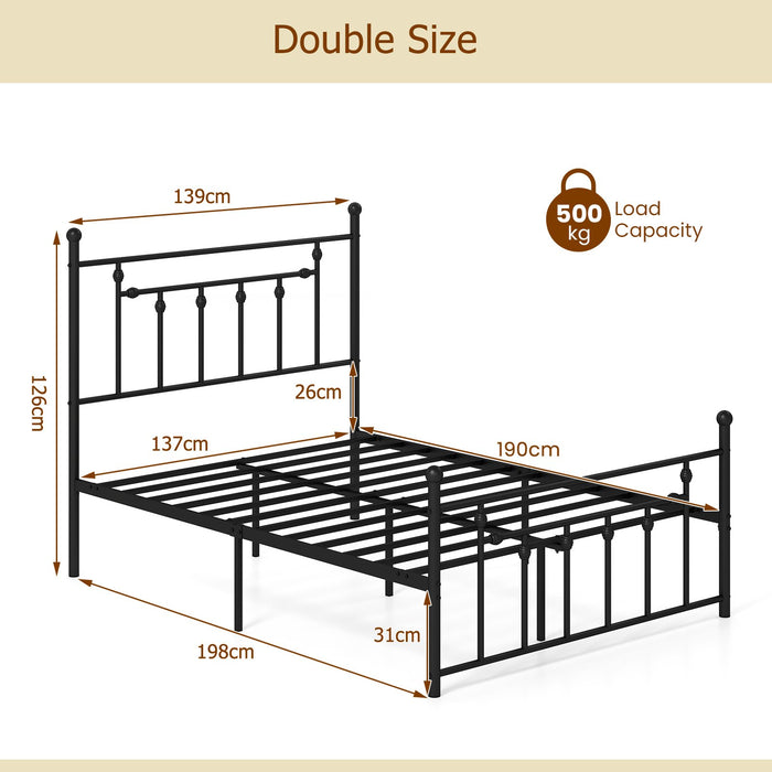 Single/Double/King Size Metal Bed Frame with Headboard-Black-Single Size