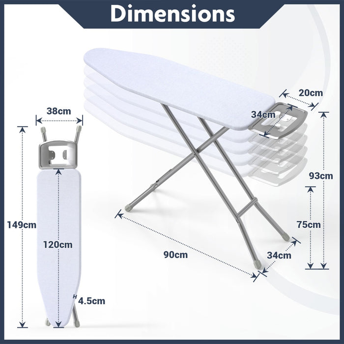 Full Size Ironing Board with Iron Rest and 7-Level Height-