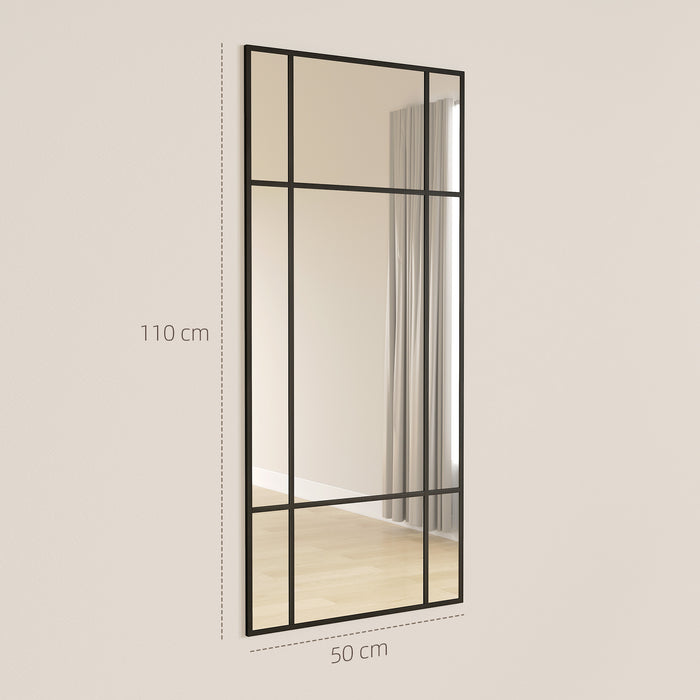 HOMCOM Decorative Grid Wall Mirror, with Back Hooks - Black
