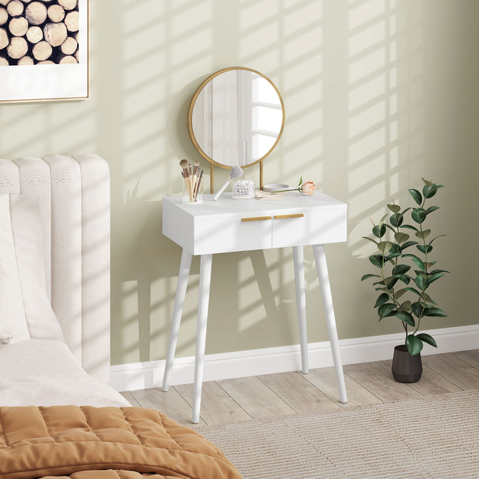 HOMCOM Dressing Table with Round Mirror - White