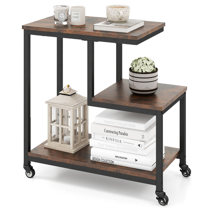 3-Tier Small Sofa Couch Side Table with Lockable Casters for Living Room-White