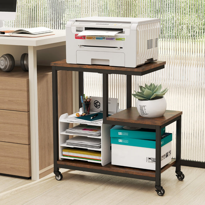 3-Tier Small Sofa Couch Side Table with Lockable Casters for Living Room-White