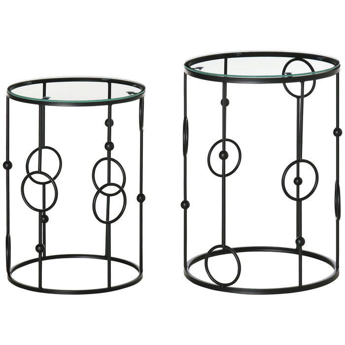 HOMCOM Nesting Round Coffee Table Set of 2 - Black