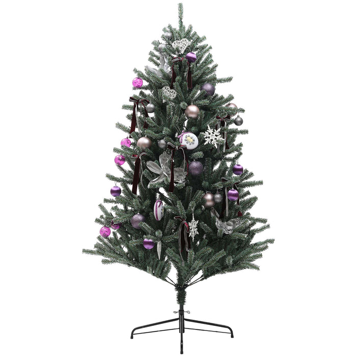 HOMCOM 6ft Artificial Prelit Christmas Tree with Warm White LED Lights and 796 Tips, Metal Stand, Xmas Tree with Purple Ornaments for Home Office Holiday