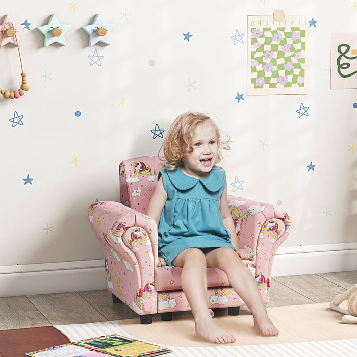 Kids Unicorn-Themed Sofa Set - 2 Pieces with Sturdy Wooden Frame, Perfect for Toddlers 1.5-3 Years - Comfortable and Adorable Seating for Young Children in Pink