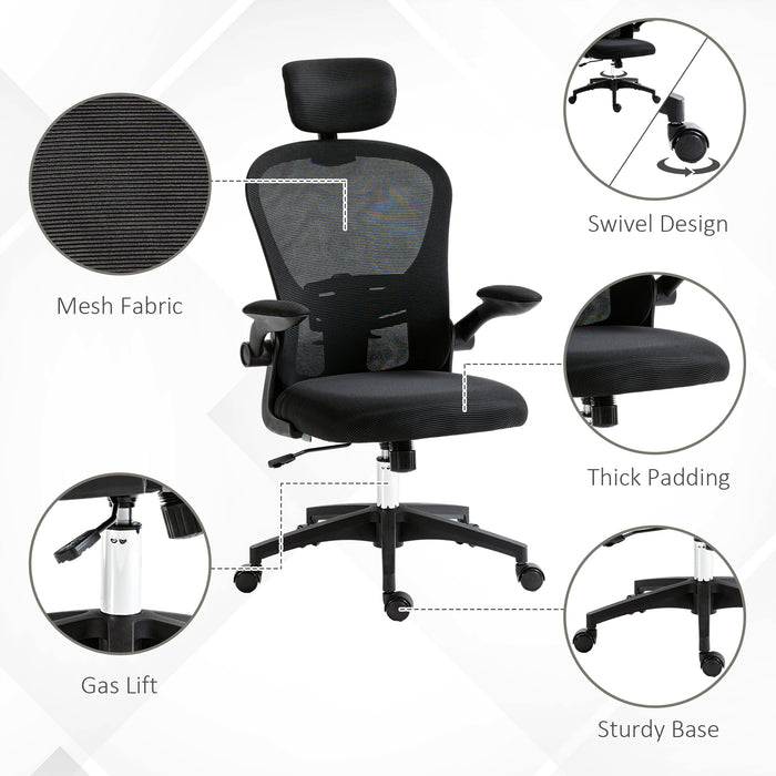 Vinsetto Multi-Adjustable Office Chair, with Lumbar Support, Headrest and Mesh Back - Black