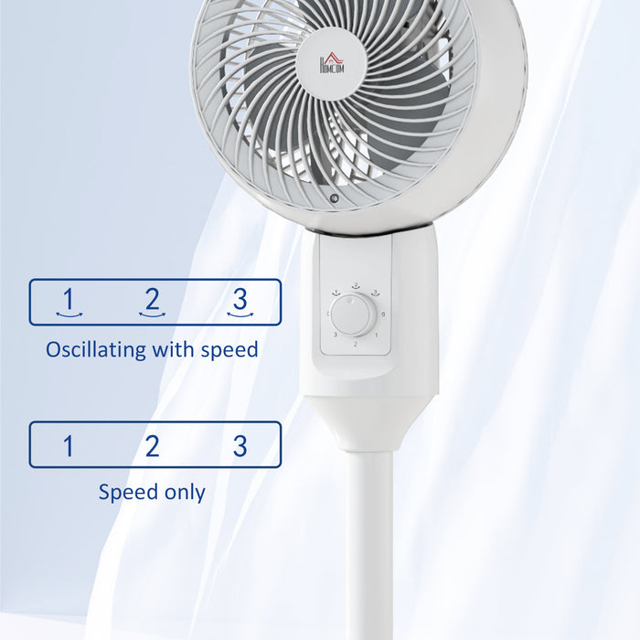 HOMCOM 9'' Air Circulator Fan 3 Speed, 70° Oscillation 90° Vertical Tilt, Carry Handle, Pedestal Fan, Pedestal Fan for Living Room, Bedroom, Office, White