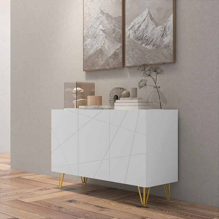 High Gloss Front Storage Cabinet - Freestanding Sideboard with Adjustable Shelving & Soft-Close Doors, Gold Tone Hairpin Legs - Stylish Organizer for Living Room, Dining Area, Hallway