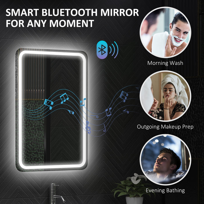 HOMCOM 50 x 70 cm Bluetooth LED Bathroom Mirror with Anti-Fog - Silver Tone