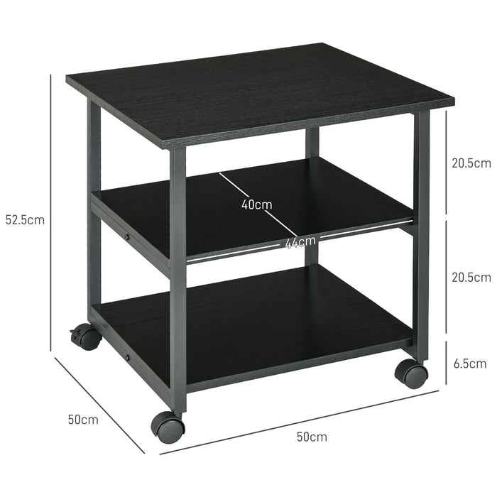 3-Tier Rolling Printer Stand - Mobile Storage Shelf with Wheels, Home Office Printer Cart, 50x50x52.5cm - Space Saver for Home Office Organization
