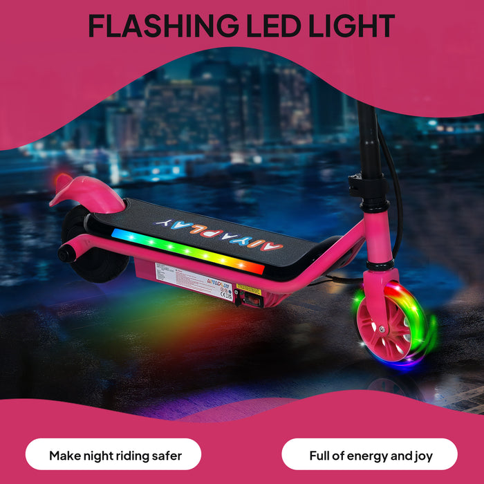 AIYAPLAY Electric Scooter for Kids Ages 6-14, with Dual Brakes, Flash Wheel and Colourful Light, Kids Electric Scooter E Scooter, Up to 12 KM/H & 10 KM, Pink