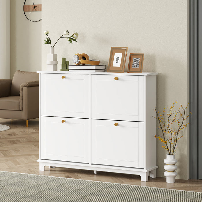 HOMCOM Narrow Shoe Storage Cabinet, Slim Shoe Cabinet with 4 Flip Drawers, Adjustable Shelves for 16 Pairs of Shoes, White