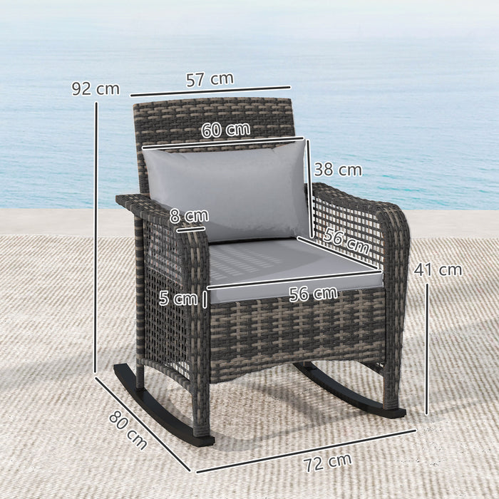 Outsunny Garden Rocking Chair, Outdoor Rattan Rocker Lounge Chair with Seat and Back Cushions, Patio Armchair Seat with All-weather Wicker, Steel Frame for Porch Balcony, Light Grey