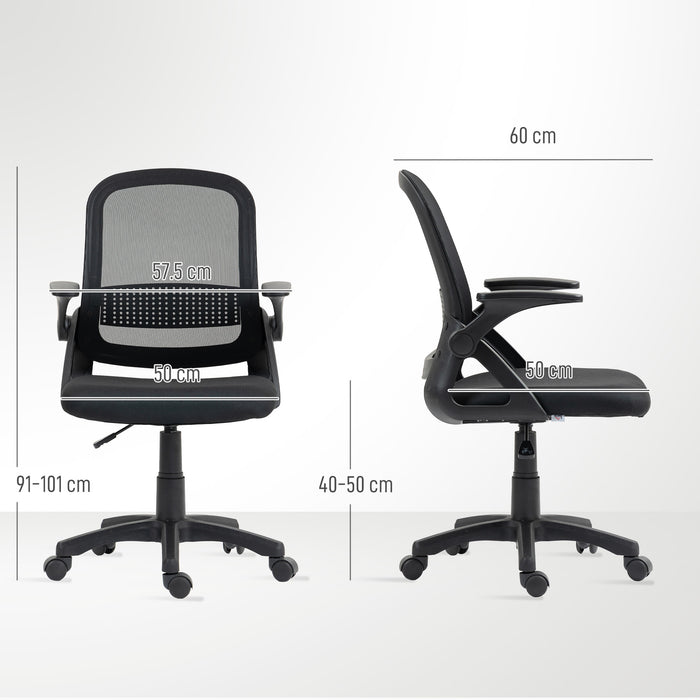 HOMCOM Breathable Mesh Office Chair, Ergonomic Swivel Computer Chair with Flip-up Armrests, Lumbar Back Support for Home/Office, Black