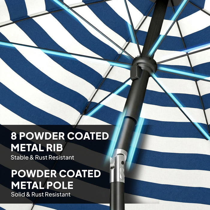 Outsunny 1.8 m Beach Umbrella Parasol with Sand Anchor, Portable 30° Tilting Patio Sun Shade with Adjustable Height, Blue/White