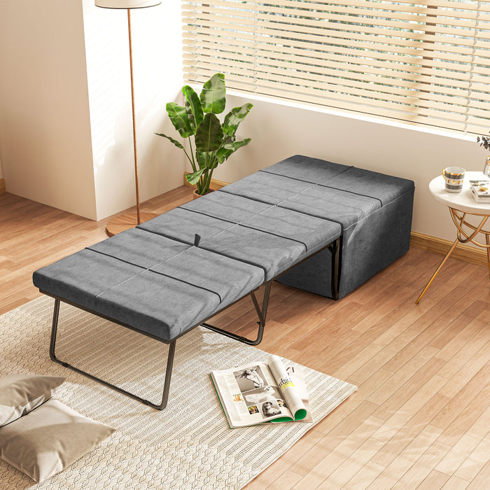 HOMCOM Single Folding Bed with Linen Sponge Mattress and Dust Cover, Foldable Guest Bed with Metal Frame, 69 x 181.5 cm, Grey