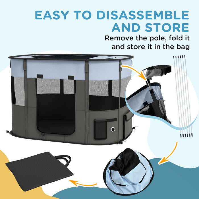 Foldable Pet Playpen and Carrying Case - Indoor/Outdoor Portable Dog Enclosure, Grey - Perfect for Travel and Home Use