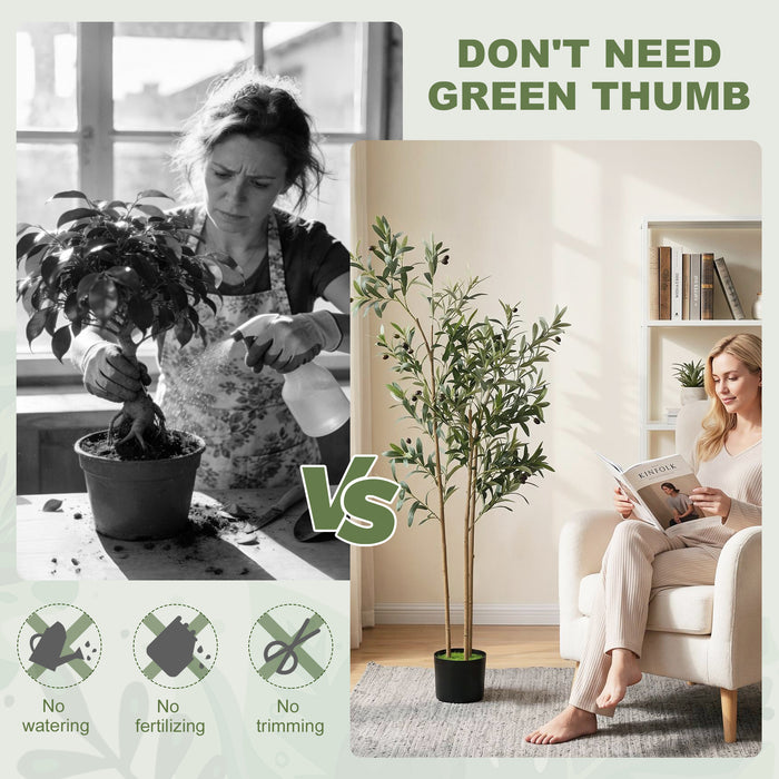 HOMCOM Decorative Artificial Plant, 148 cm Silk Olive Tree with 553 Leaves in Cement Pot, Fake Plant