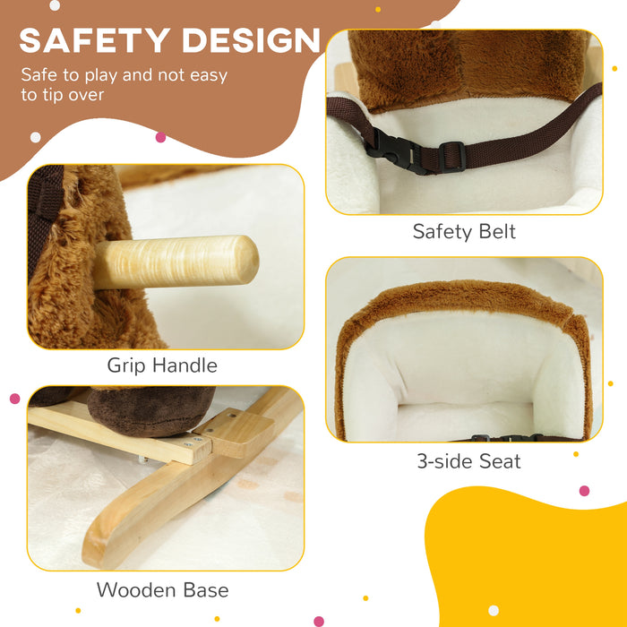 AIYAPLAY Kids Rocking Horse, Plush Ride on Horse, with Sound, Wood Base for Aged 18-36 Months - Brown