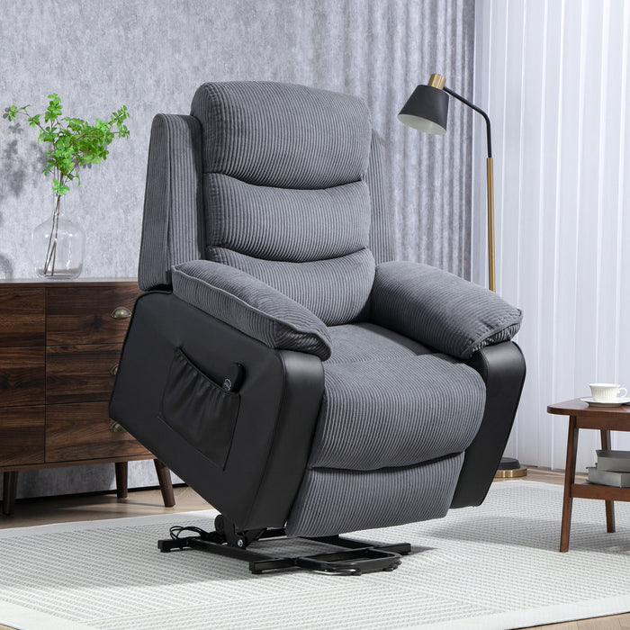 HOMCOM Power Lift Recliner Chair for Elderly, Patchwork Design Oversized Electric Riser and Recliner Armchair for Living Room with Remote Control and 2 Side Pockets, Dark Grey