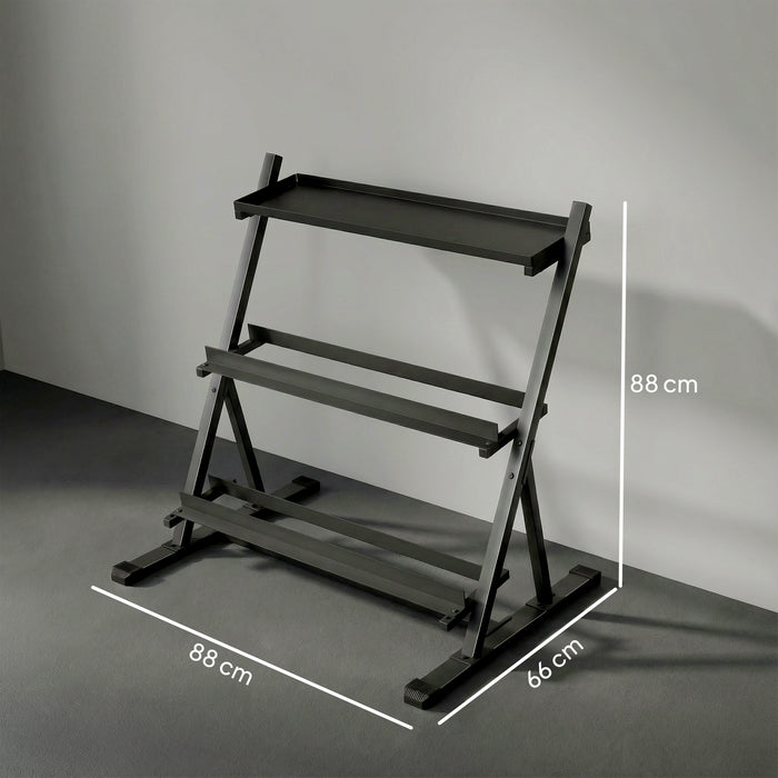 SPORTNOW 3-Tier Adjustable Dumbbell Rack, Heavy-Duty Weight Rack for Dumbbells, Kettlebells and Multiple Balls, Space-Saving Weight Storage Stand for Home Gym, 200 KG Capacity