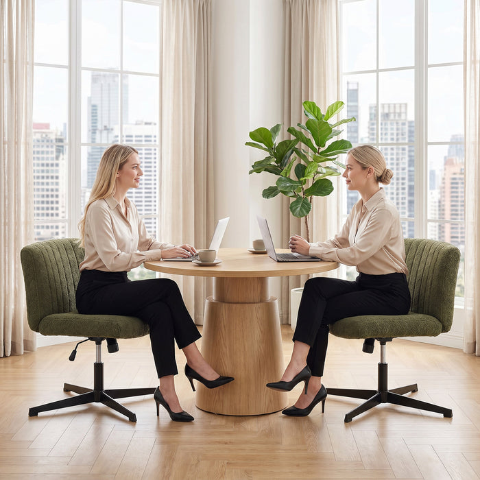 HOMCOM Teddy Fleece Criss Cross Legged Desk Chair, Armless Office Chair No Wheels, Green