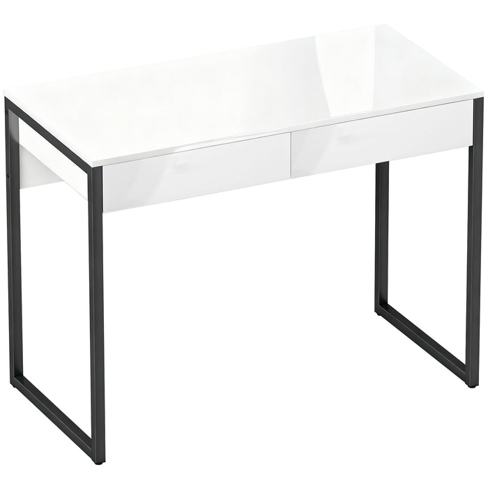 HOMCOM High Gloss Work Table, with Drawers - White
