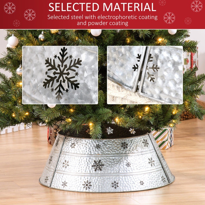 HOMCOM 66cm Christmas Tree Base Cover, Christmas Tree Collar with Hollow Snowflake Pattern for Holiday, Party, Silver