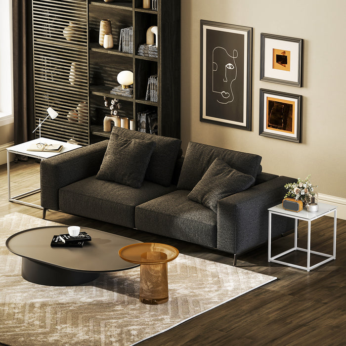 HOMCOM Nest of Tables, Set of 2 Coffee Table, Side Tables with Tempered Glass Desktop and Metal Frame for Living Room, Bedroom, Office, White