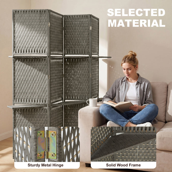 HOMCOM Wave Fibre Freestanding Folding Privacy Screen Panels, Room Divider, Grey