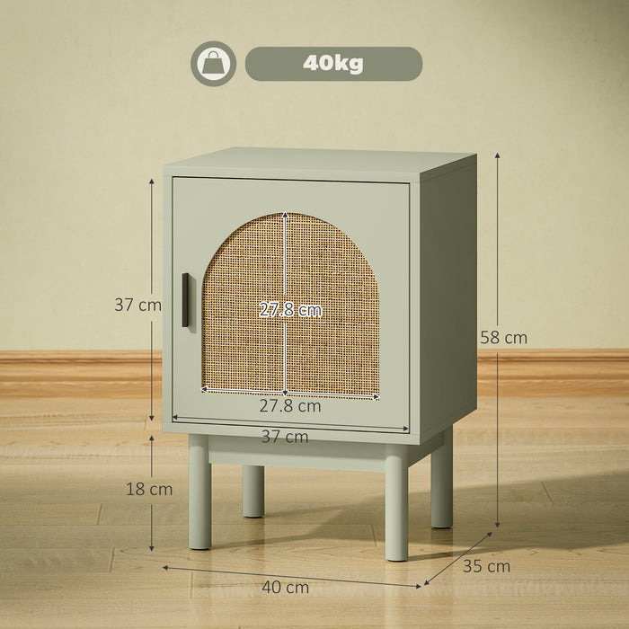 HOMCOM Rattan Bedside Table for Bedroom - Light Green