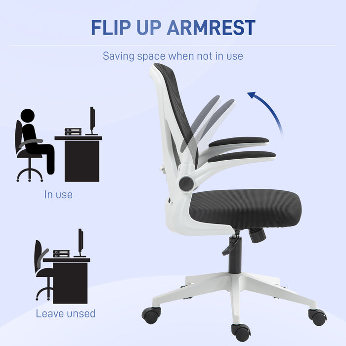 Ergonomic Mesh Back Desk Chair - Adjustable Flip-Up Armrests, Lumbar Support in Black - Ideal for Comfortable Office Seating