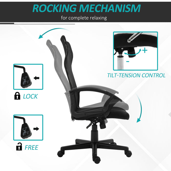 Executive High Mesh Back Chair - Adjustable Height with Wide Padded Seat and Fixed Armrests - Comfortable Home and Office Support, Black