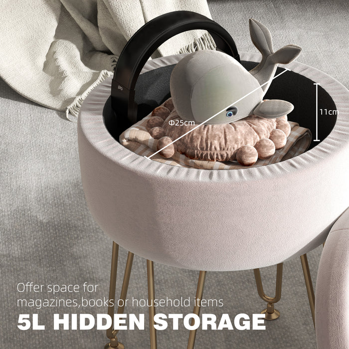 HOMCOM 5L Velvet-Feel Storage Ottoman - Light Pink