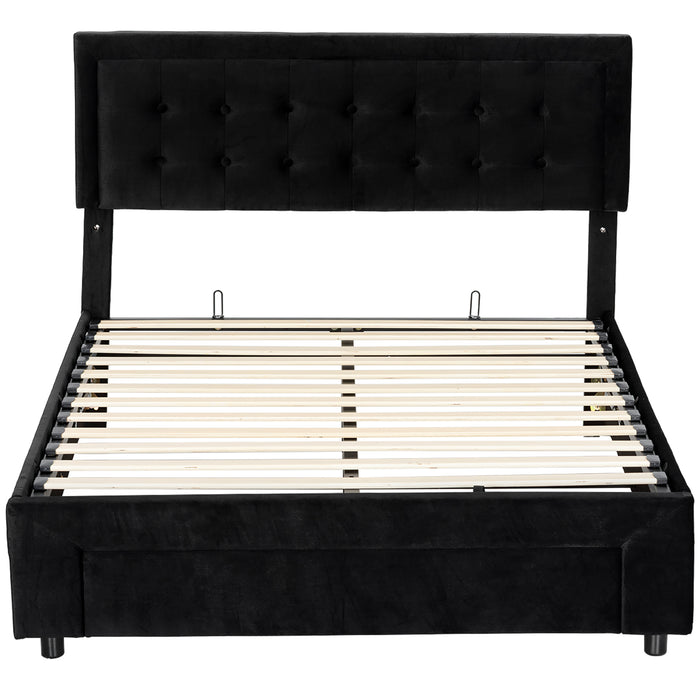 HOMCOM King Ottoman Bed Frame, Upholstered Bed Frame with Storage Drawer and Adjustable Headboard, 5ft, Black