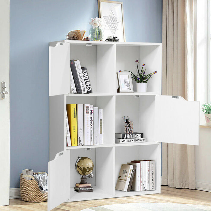 White Modern Open and Closed 6 Cube Shelving Unit