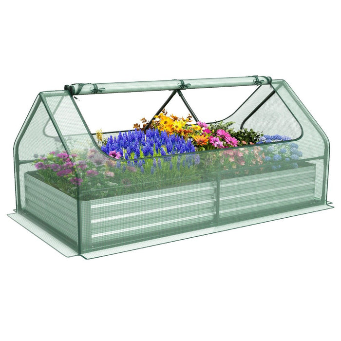 Galvanized Raised Garden Bed with Mini Greenhouse Cover