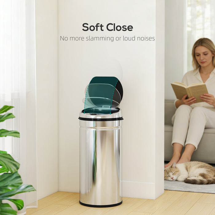 HOMCOM 42L Automatic Motion Sensor Rubbish Bin with Fingerprint Resistant, Stainless Steel, Silver Tone