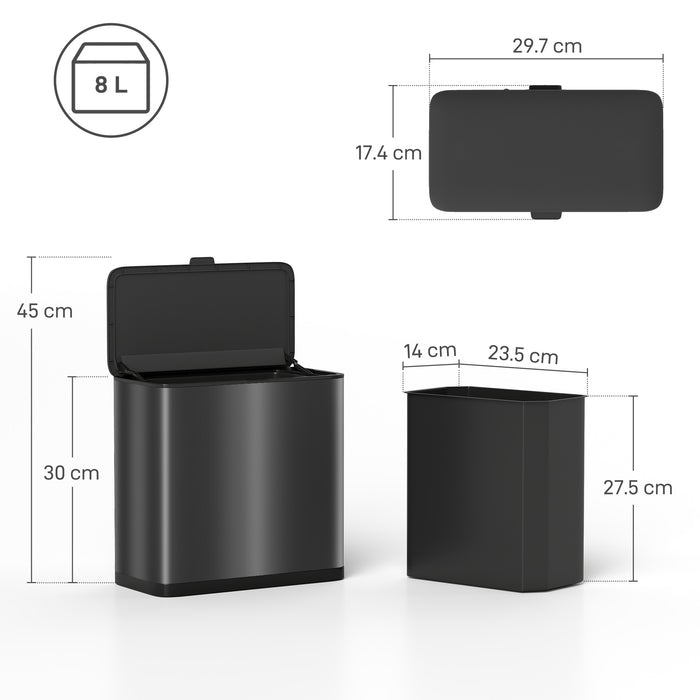 HOMCOM 8L Hanging Kitchen Bin, Rubbish bin with Lid and Removable Inner Bucket for Kitchen Cabinet Door, Under Sink, Office