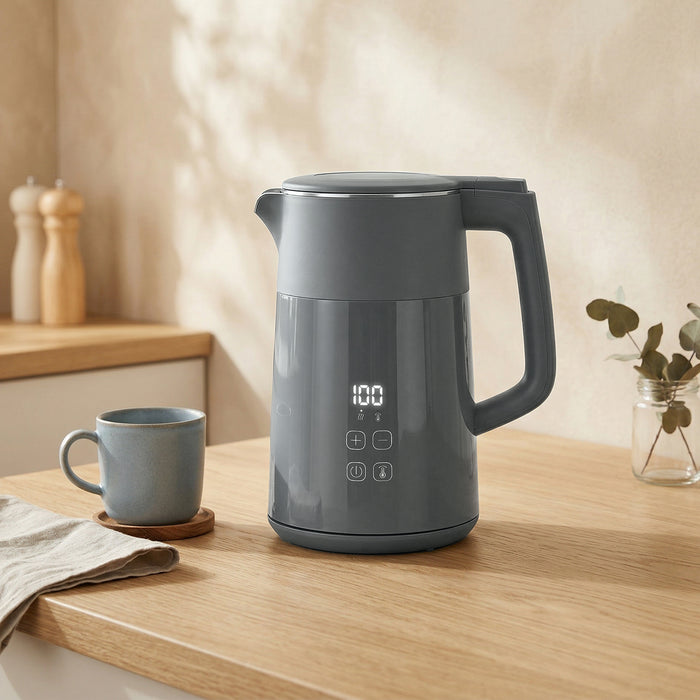 HOMCOM Electric Kettle, 1.7L Fast Boil 3kW Water Kettle with UK Strix Thermostat, LED Display, Keep Warm Function, Grey