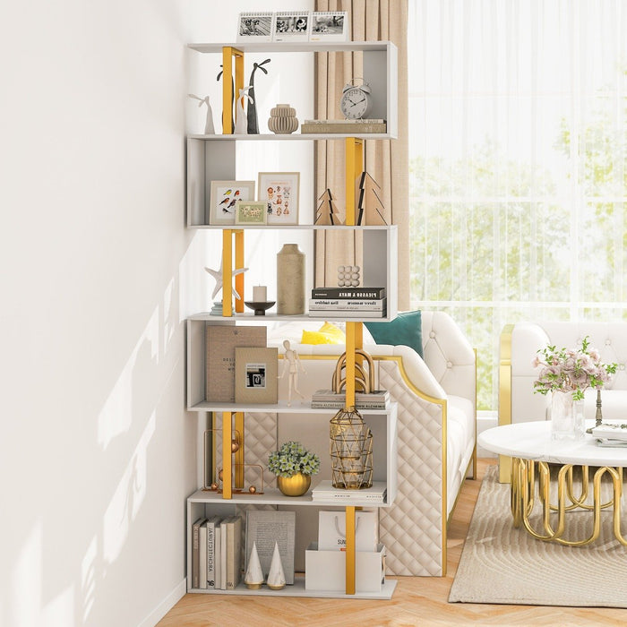 5/6-Tier Geometric Bookcase with Metal Frame and Anti-tipping Kits-5-Tier