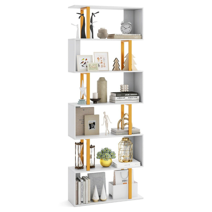 5/6-Tier Geometric Bookcase with Metal Frame and Anti-tipping Kits-5-Tier