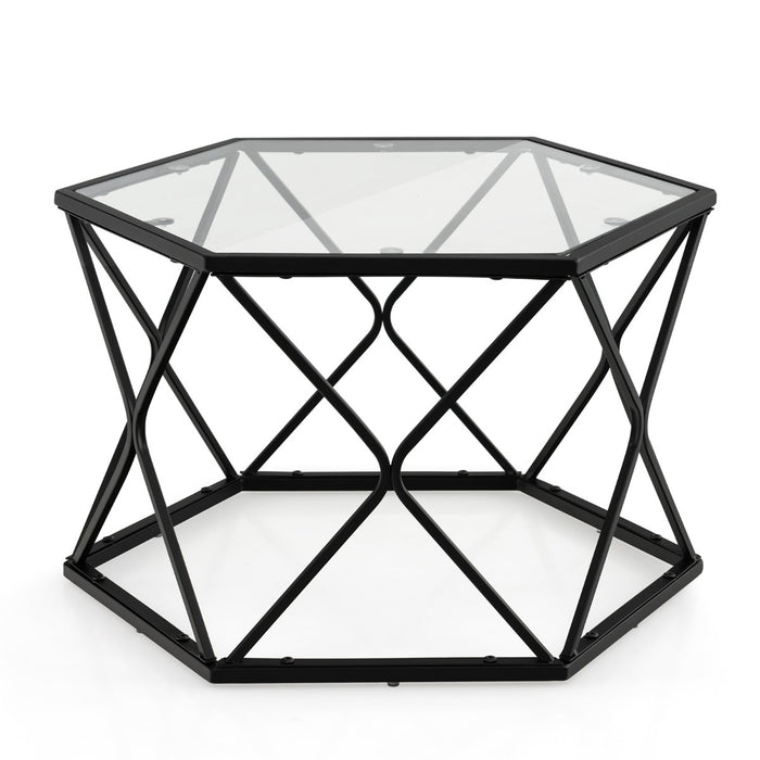Accent Geometric Design - Glass Coffee Table with Solid Black Metal Frame - Ideal for Contemporary Living Spaces