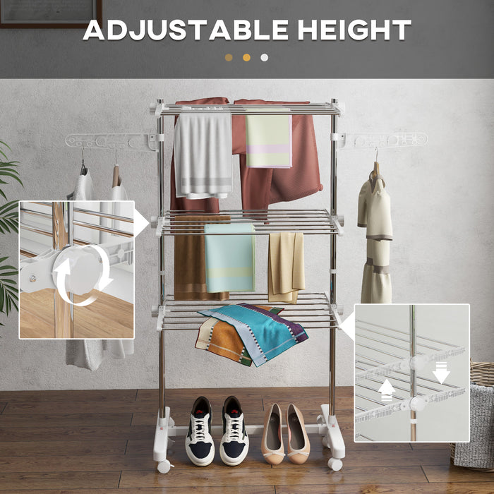 HOMCOM 3 Layers Folding Cloth Hanger Stand-White/Silver | Aosom UK
