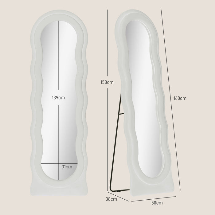HOMCOM Wavy Velvet-Feel Full Length Mirror - White