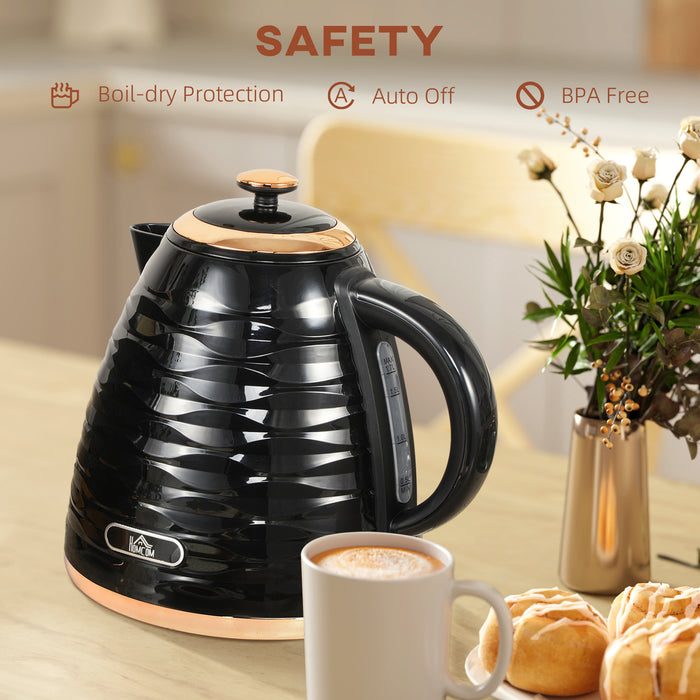 HOMCOM Electric Kettle, 1.7L, Fast Boil, 3kW Water Kettle with Removable Washable Anti-scale Filter, Auto Shut-off, 360° Swivel, BPA Free, Black Water Ripple Texture