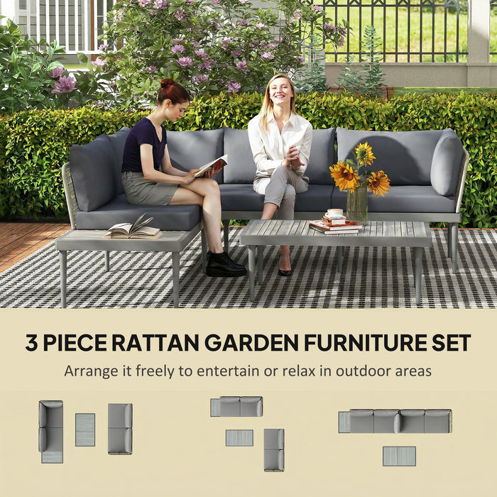 Outsunny Thee-Piece 'L' Rattan Sofa Set - Grey